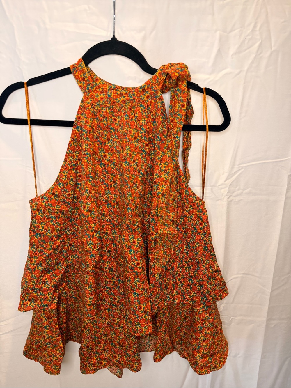 CeCe Orange Floral Tie-Neck Halter Camisole